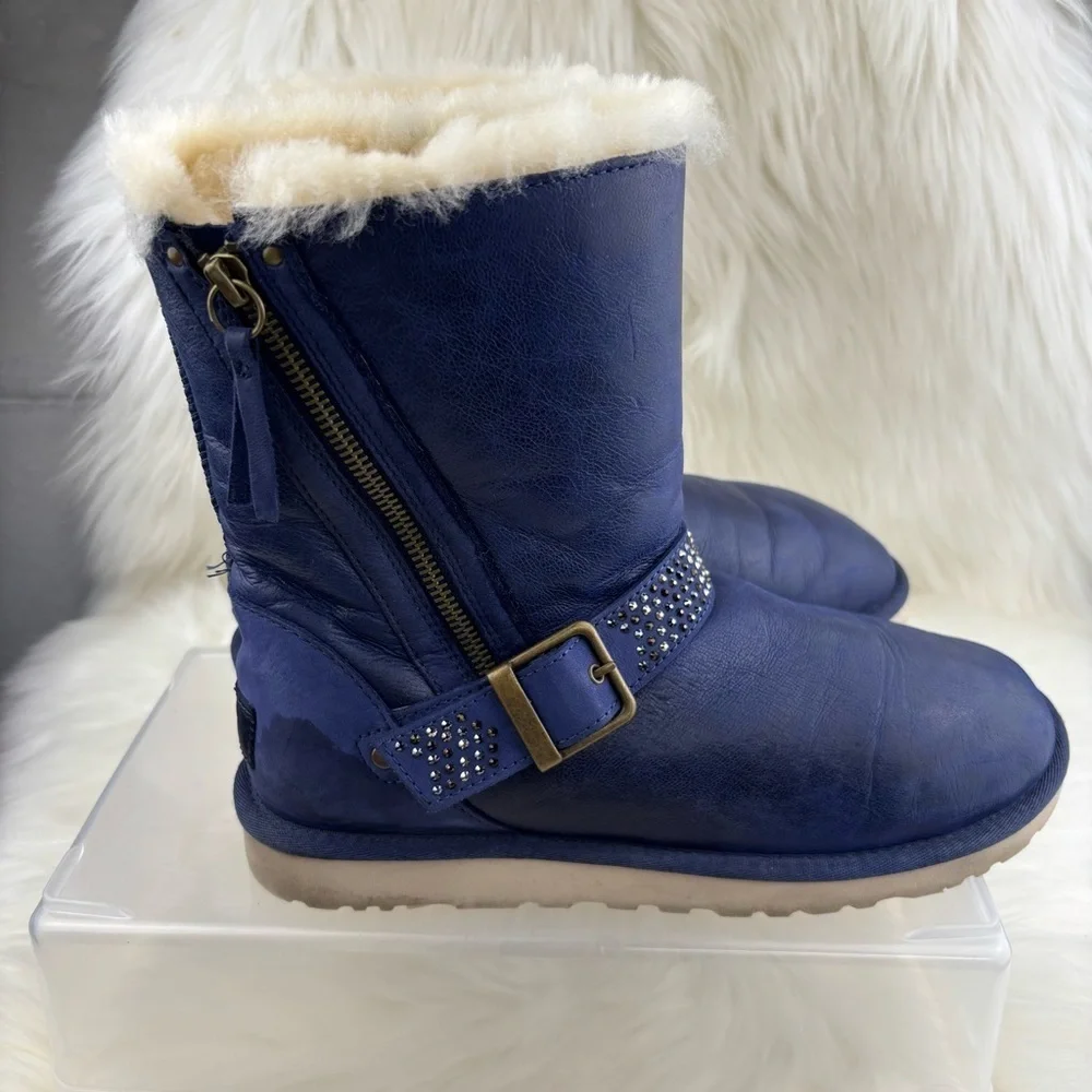 UGG Blue Winter Boots with Shearling and Studded Strap